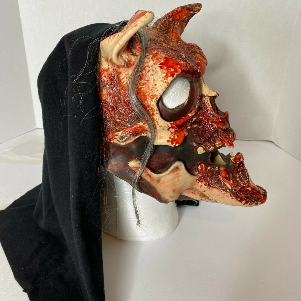 Zagone Studios Latex Face Mask with Attached Hood Satanic Skull  Halloween - Picture 2 of 7